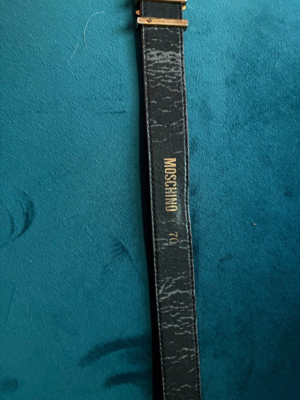 Moschino Black Leather Belt with Gold Logo Letters - Picture 2 of 5